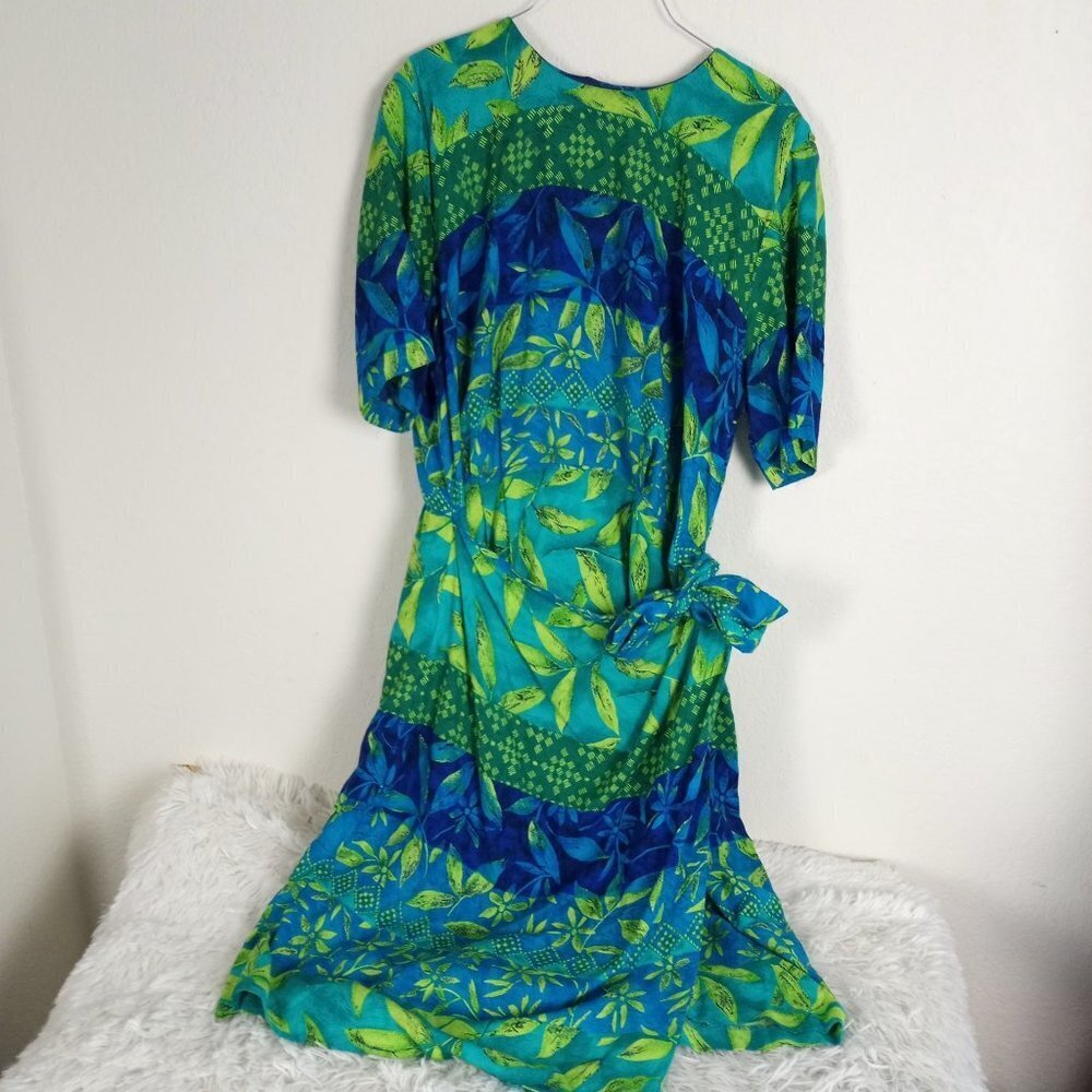 Jessica Howard Turquoise and Lime Green Floral Wrap Dress